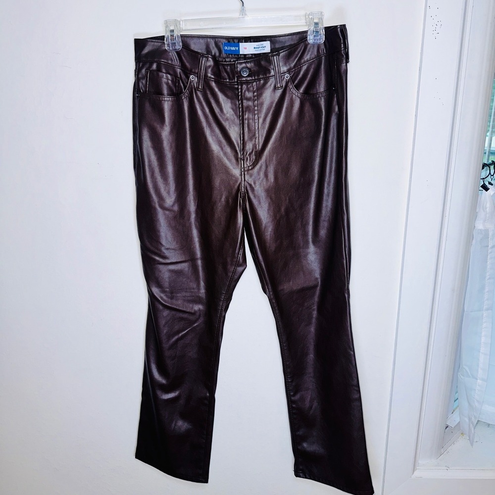 Fall Ready High Rise Boot Cut Faux Leather Pants Brown Size 12